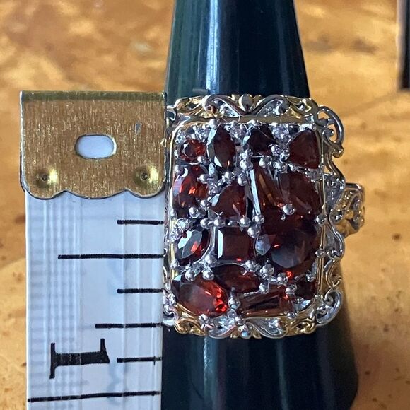 Natural Red Garnet Sterling Silver Cocktail Ring Size 9 - Picture 6 of 8